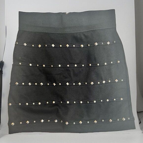 Allen B. embellished black Stretchy Skirt  back zip Medium Y2K Goth 90s.    M3 - Picture 1 of 5